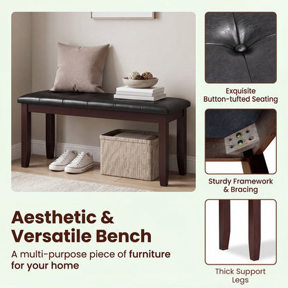 Upholstered Bench with Tufted Black Seat & Dark Wood Legs, DirectDeals, 45.5in on Tampa Home & Garden Store