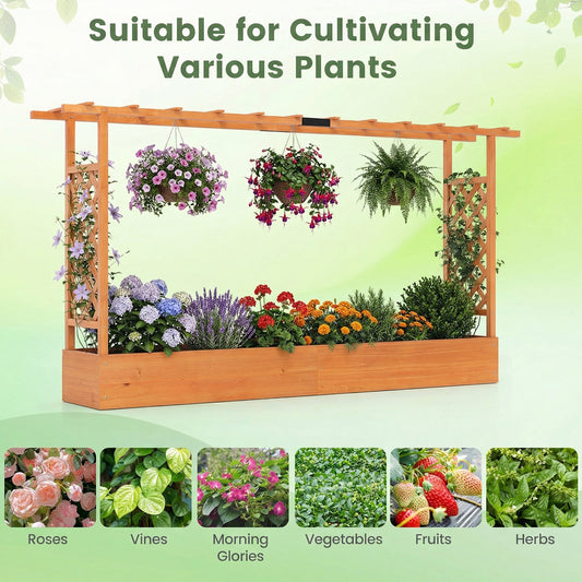 45 Inch Tall Wooden Raised Garden Bed with Side Trellis and Hanging Roof Drainage Holes - Tampa Home & Garden Store