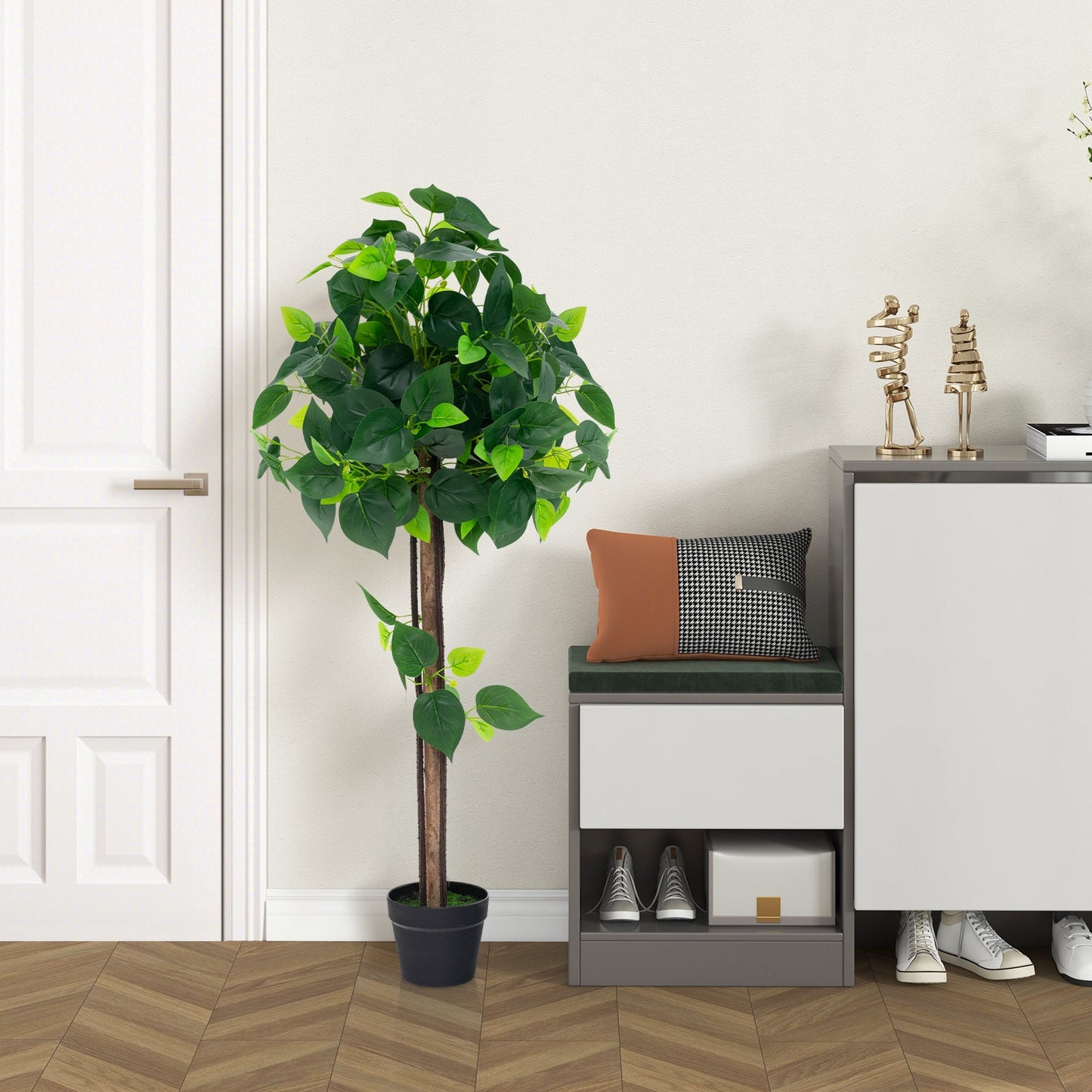 Árbol de hortensia artificial de 45 pulgadas con tronco de madera real y hojas de hortensia realistas