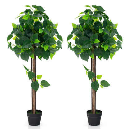 Árbol de hortensia artificial de 45 pulgadas con tronco de madera real y hojas de hortensia realistas