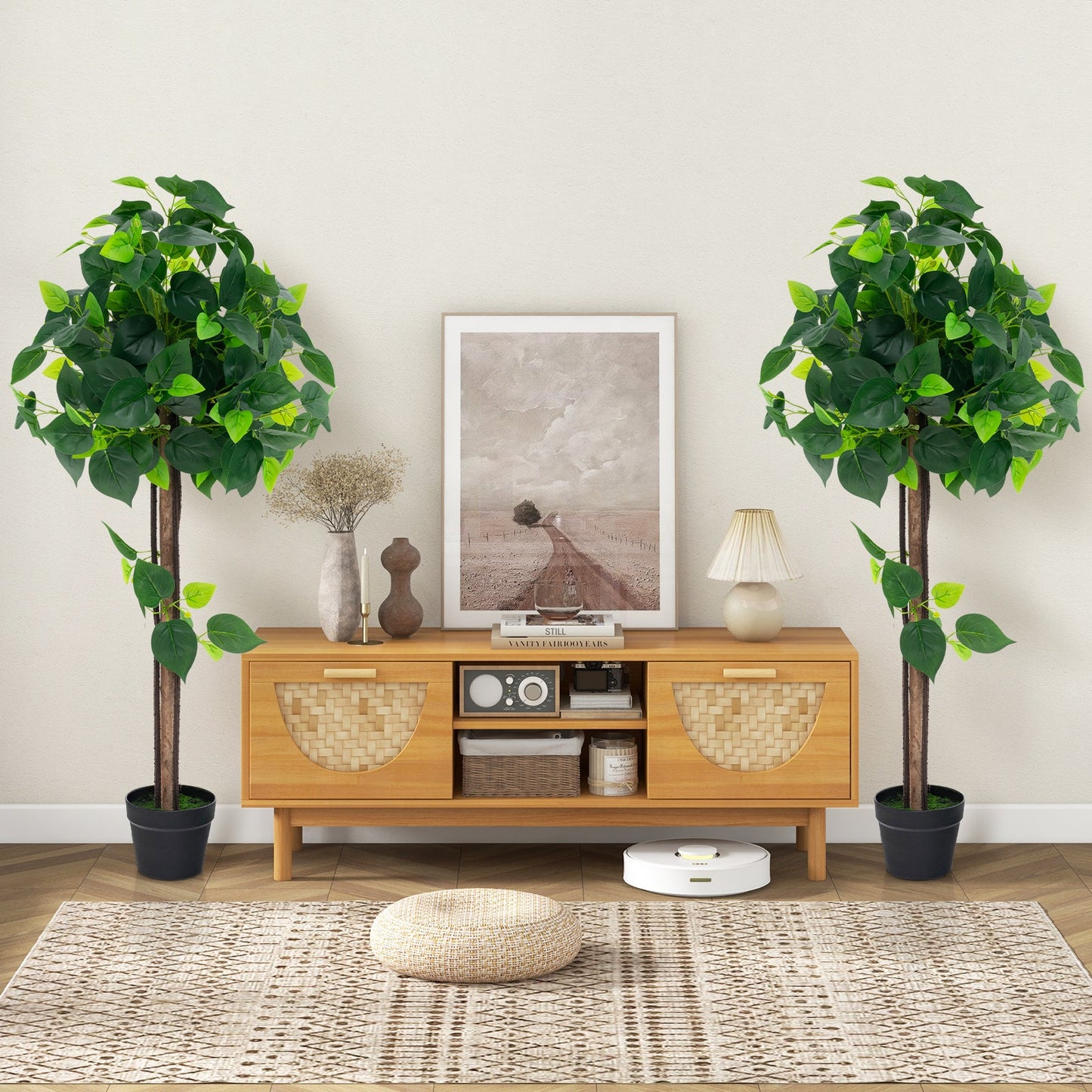 Árbol de hortensia artificial de 45 pulgadas con tronco de madera real y hojas de hortensia realistas