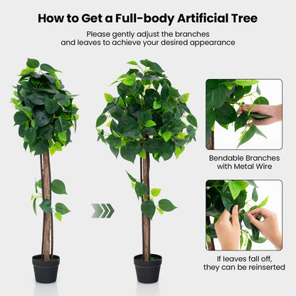 Árbol de hortensia artificial de 45 pulgadas con tronco de madera real y hojas de hortensia realistas