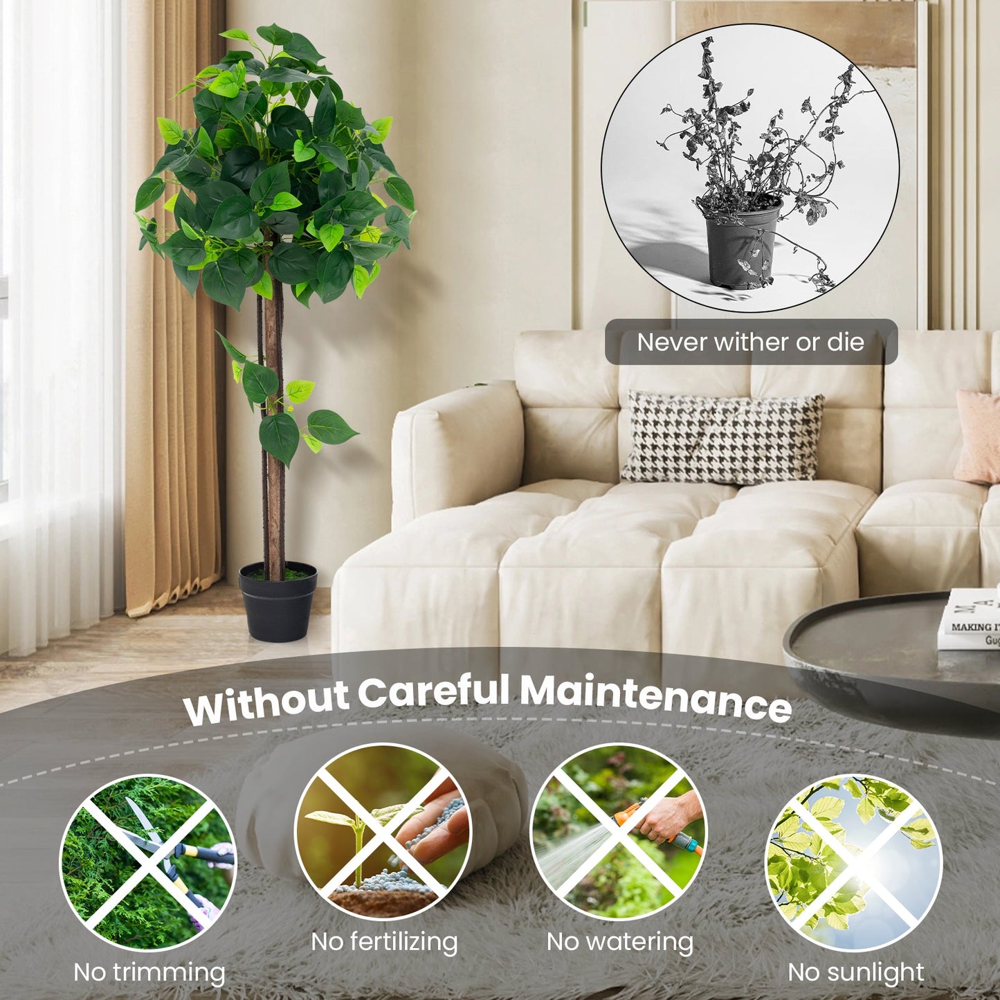 Árbol de hortensia artificial de 45 pulgadas con tronco de madera real y hojas de hortensia realistas