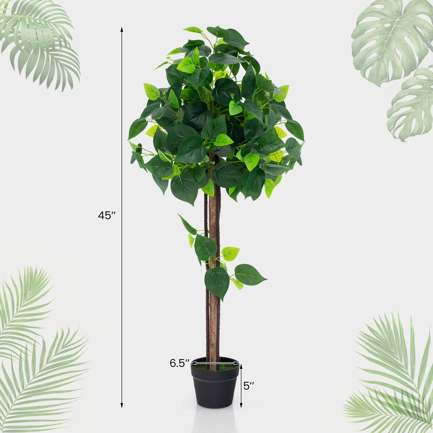 Árbol de hortensia artificial de 45 pulgadas con tronco de madera real y hojas de hortensia realistas