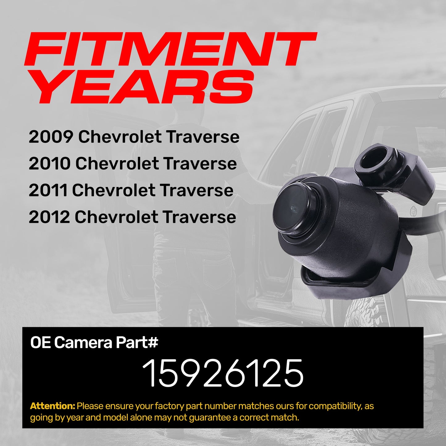 Master Tailgaters OEM backup camera for Chevrolet Traverse 2009-2012, OE Part #15926125 on Tampa Home & Garden Store