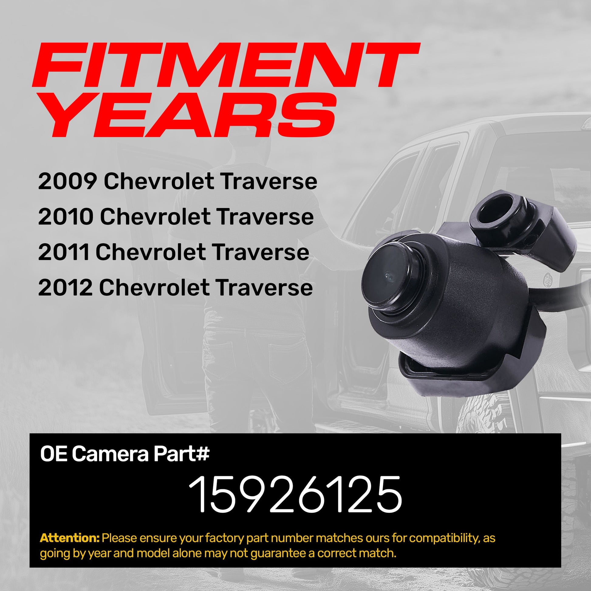 Master Tailgaters OEM backup camera for Chevrolet Traverse 2009-2012, OE Part #15926125 on Tampa Home & Garden Store