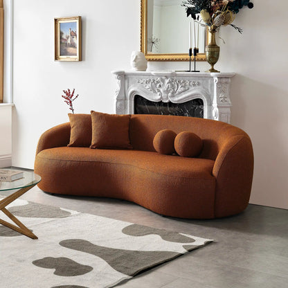Drake Japandi style curvy boucle sofa burnt orange stationary with rounded arms on Tampa Home & Garden Store