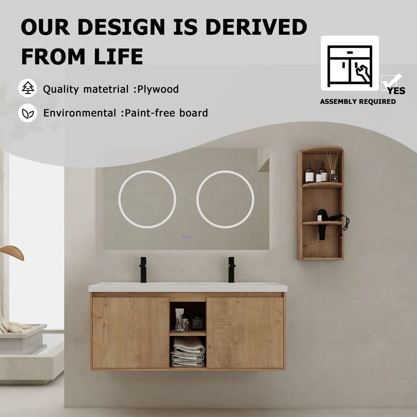 48 Inch Wall Mounted Vanity Double Resin Sink