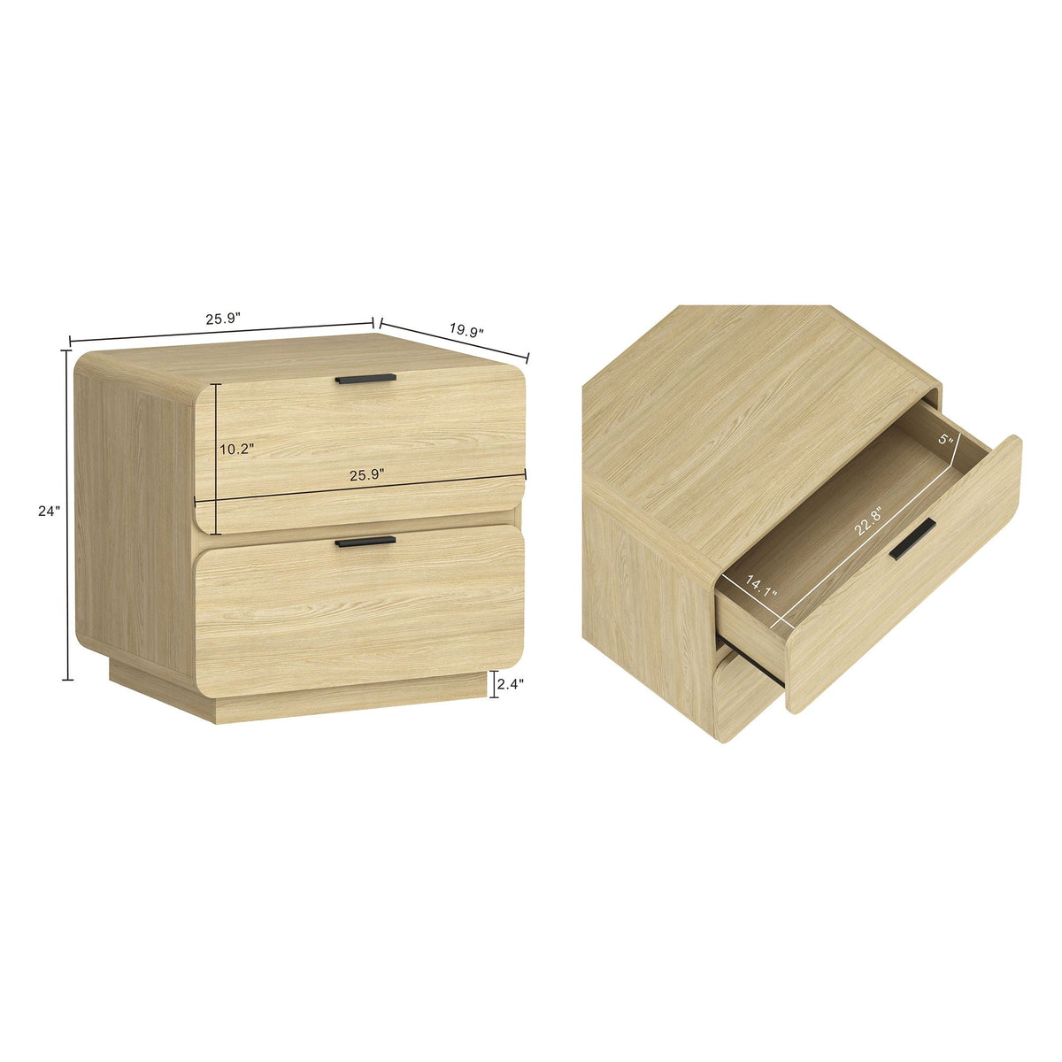 Chrystie modern nightstand with two drawers in light brown oak finish by HouseOfZazla on Tampa Home & Garden Store