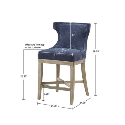 Carson Counter Stool with Swivel Seat, blue fabric, wingback design by HouseOfZazla on Tampa Home & Garden Store