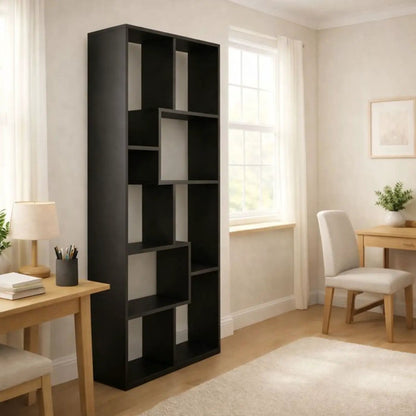 Asymmetrical black 5-tier etagere display shelf by Unique Piece Furniture on Tampa Home & Garden Store
