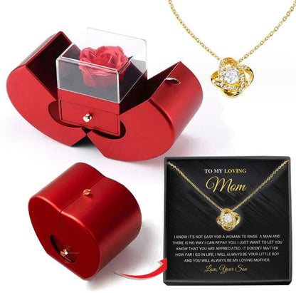 Red apple jewelry box gift set with eternal rose and gold heart pendant necklace on Tampa Home & Garden Store