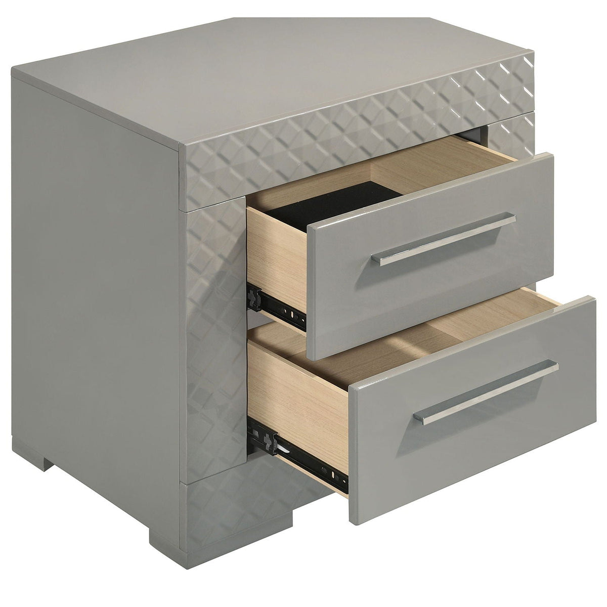 Pierce grey 4-drawer dresser by HouseOfZazla with diamond-textured panels and chrome pulls on Tampa Home & Garden Store