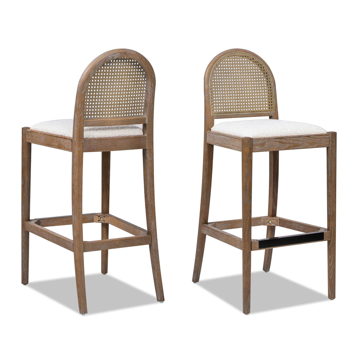Curved back cane counter stools with natural cane back and upholstered seat, wood frame (2-pack) on Tampa Home & Garden Store