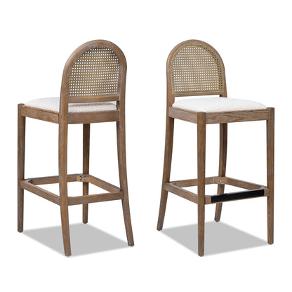 Curved back cane counter stools with natural cane back and upholstered seat, wood frame (2-pack) on Tampa Home & Garden Store