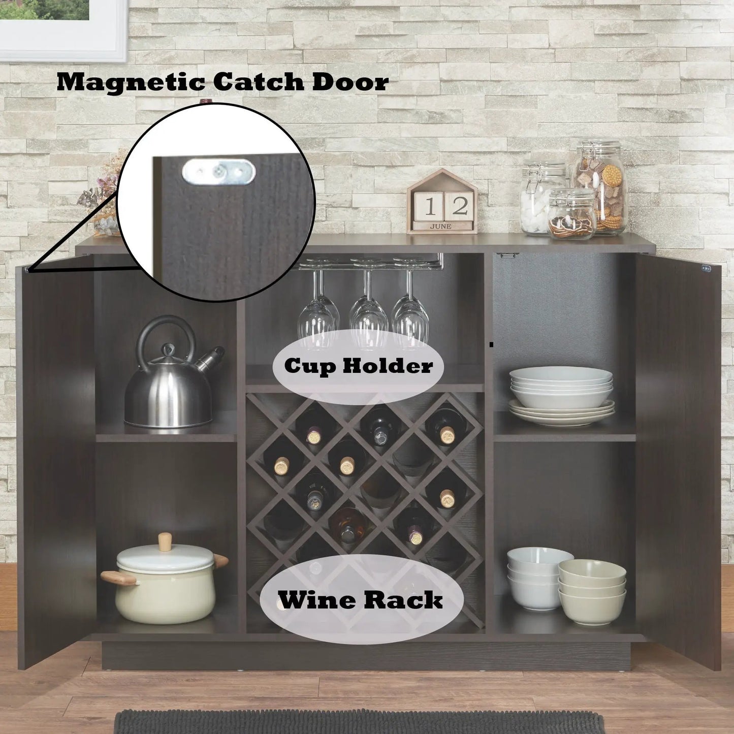 Hazen Wine Cabinet Espresso with 18 Bottle Rack