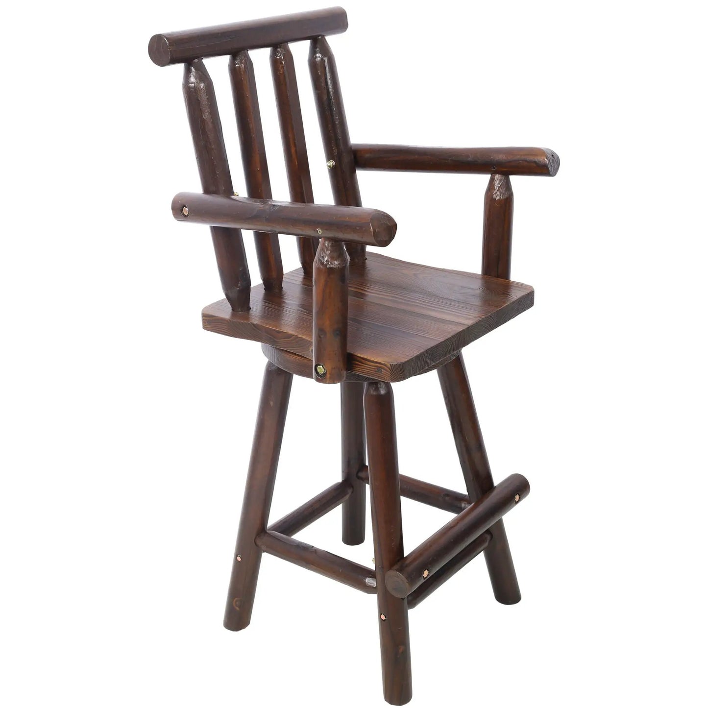 Rustic fir wood bar stool with wide armrests by Unique Piece Furniture, bar height 28–30in on Tampa Home & Garden Store
