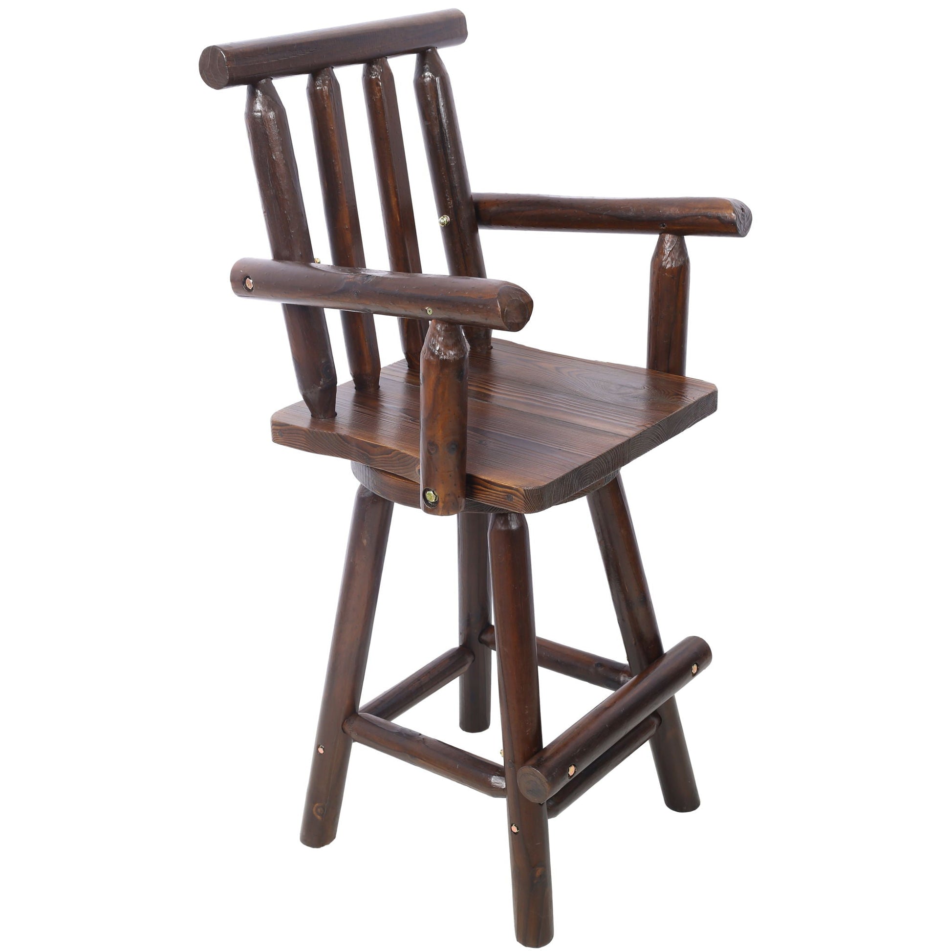 Rustic fir wood bar stool with wide armrests by Unique Piece Furniture, bar height 28–30in on Tampa Home & Garden Store