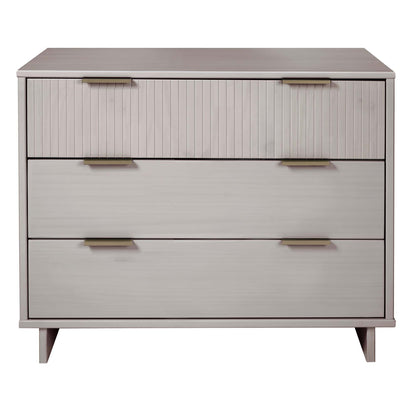 HouseOfZazla solid wood 3-drawer dresser with ribbed fronts and gold handles in light gray on Tampa Home & Garden Store