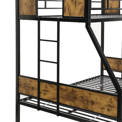 Modern metal bunk bed with wood panel accents, side ladder and guardrail, black frame on Tampa Home & Garden Store