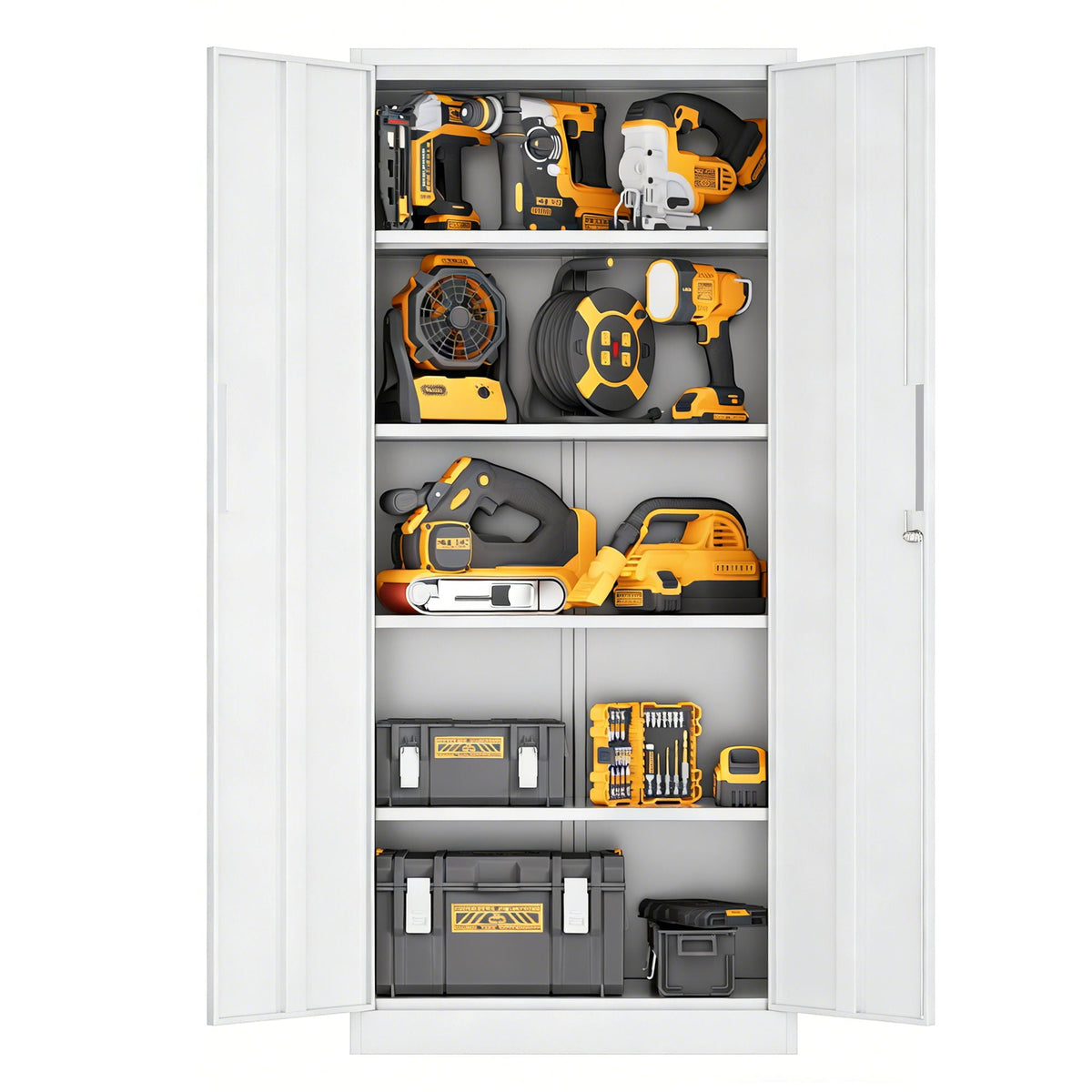 Steel garage storage cabinet with adjustable shelves and lock, white finish, HouseOfZazla on Tampa Home & Garden Store
