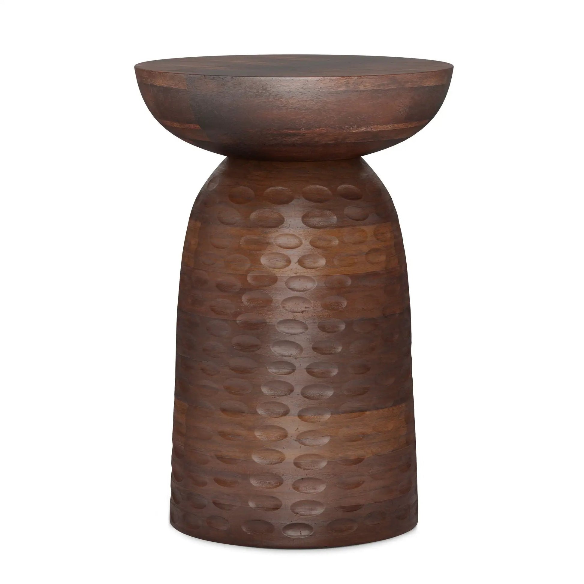Boyd Handcrafted Accent Table dark wood top with hammered dotted base by Unique Piece Furniture on Tampa Home & Garden Store