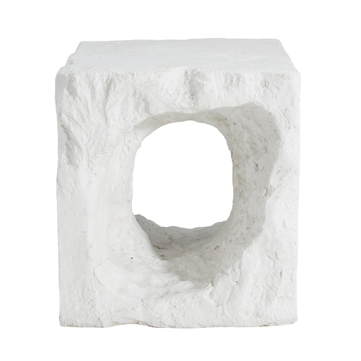 Lyra white MGO outdoor side table with karst cave texture and arch-cut base on Tampa Home & Garden Store