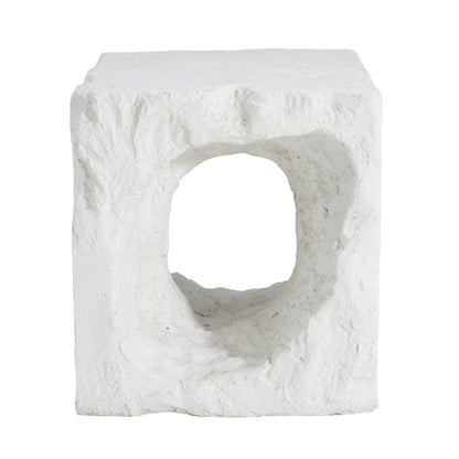 Lyra white MGO outdoor side table with karst cave texture and arch-cut base on Tampa Home & Garden Store