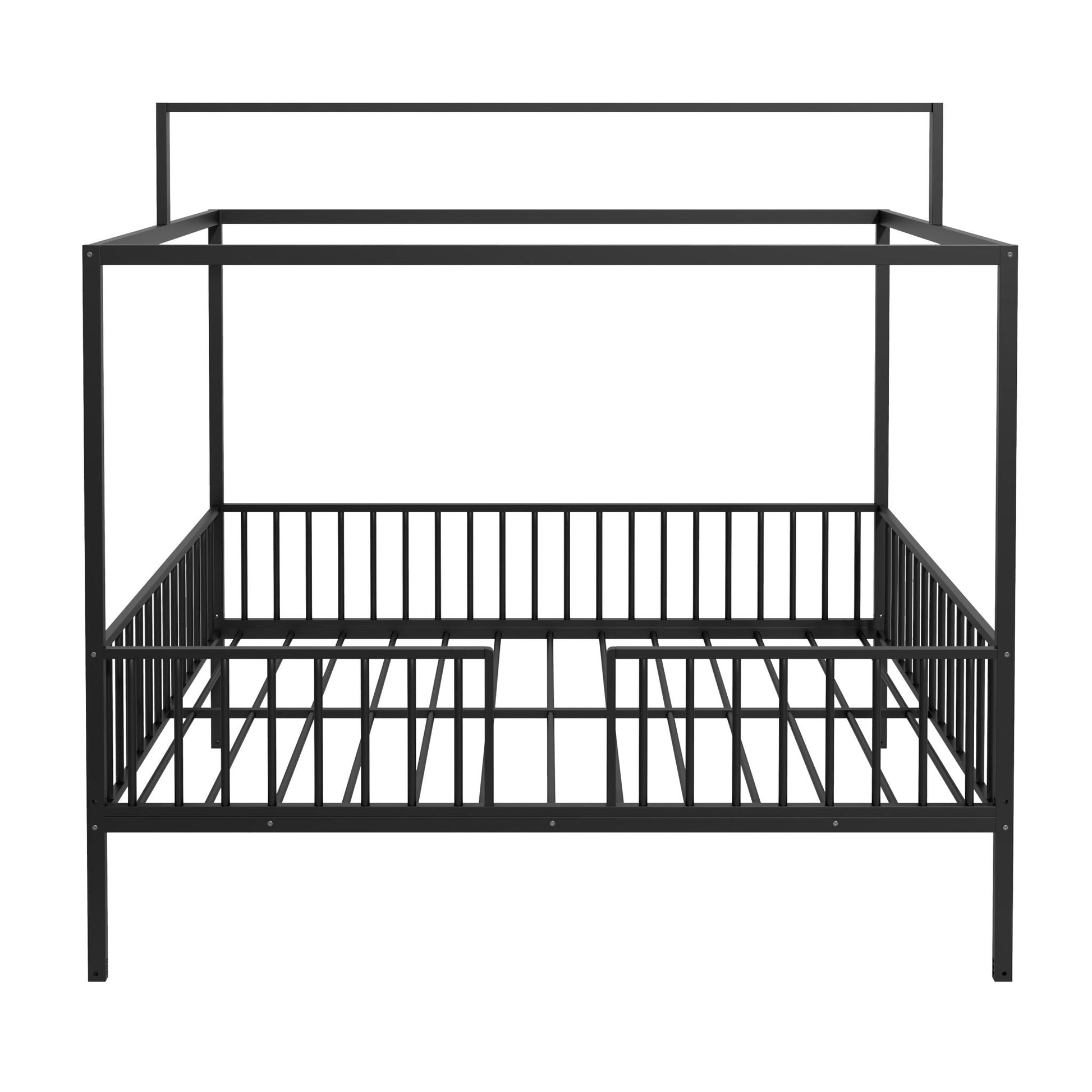 3-in-1 Montessori canopy bed with fenced support, black metal frame on Tampa Home & Garden Store