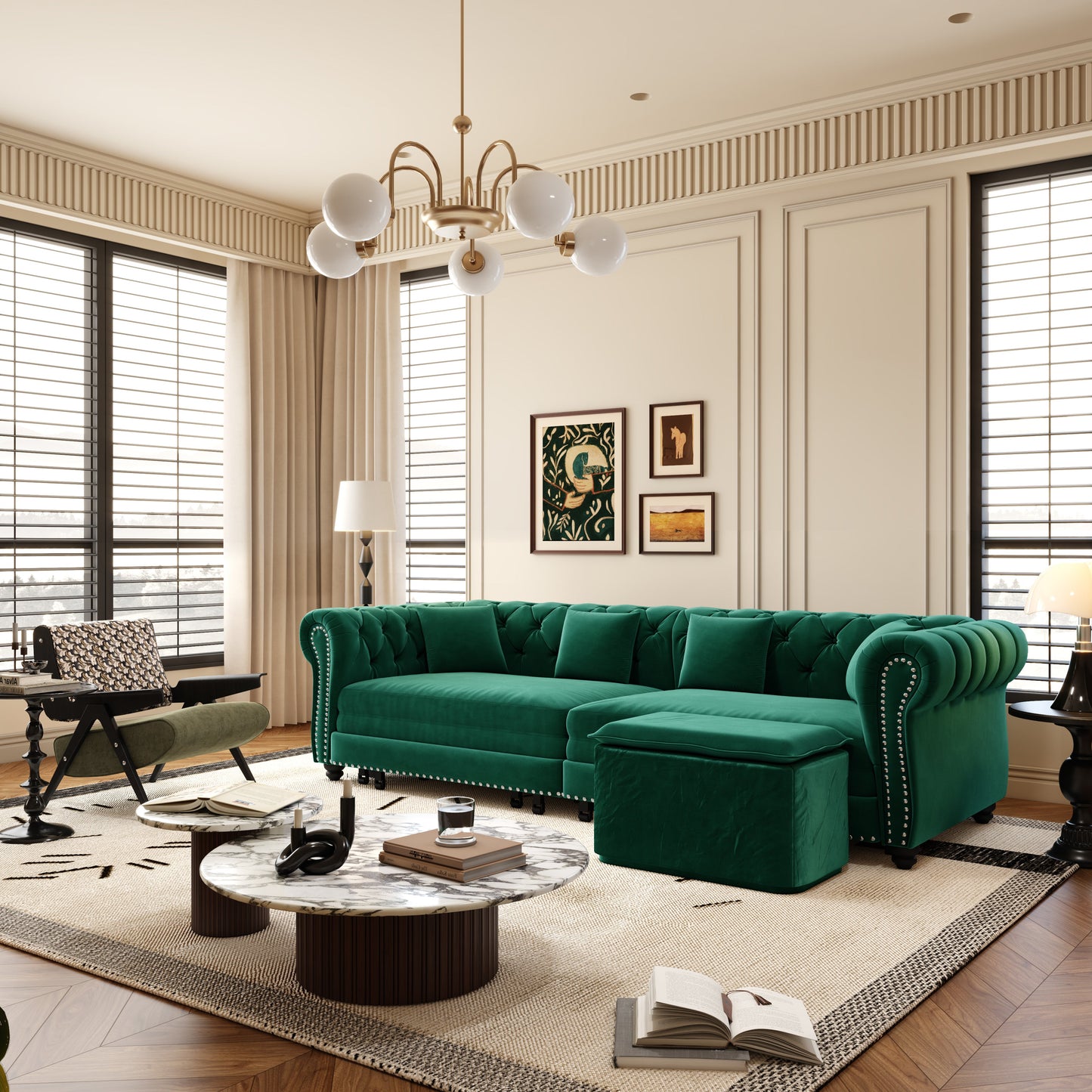 Green Chesterfield Velvet Sofa and the Bed