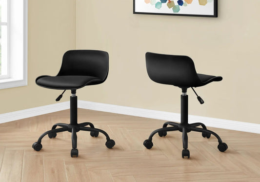 Office chairs, two black adjustable-height swivel chairs with wheels in a beige room on Tampa Home & Garden Store