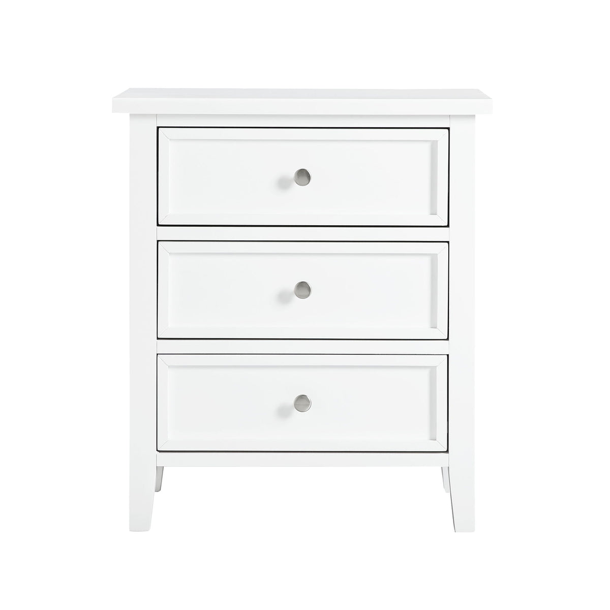 White 3-drawer nightstand with metal glides, accent nightstand design by HouseOfZazla on Tampa Home & Garden Store