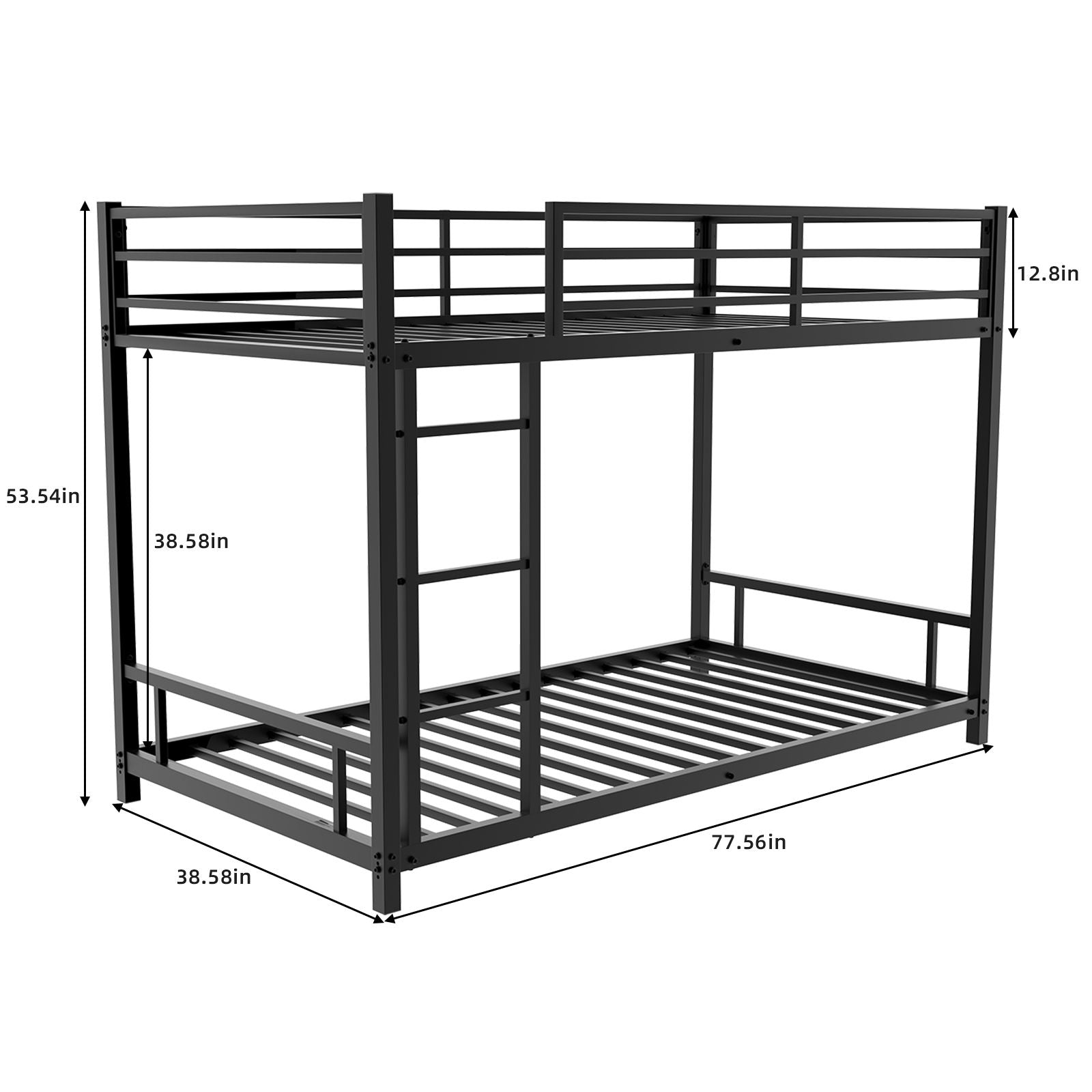 Bunk Bed With Noise Reduction And Safety Guardrail black metal frame with ladder by HouseOfZazla on Tampa Home & Garden Store