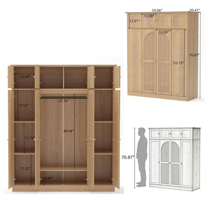 8 Door Armoire Wardrobe in natural oak with adjustable shelves and hanging rod by Unique Piece Furniture, interior compartments and perforated panel doors on Tampa Home & Garden Store