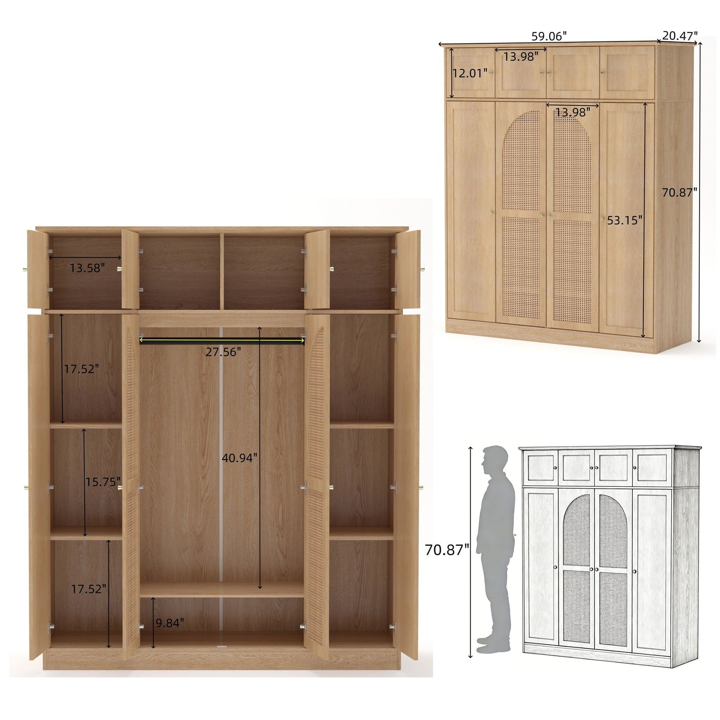 8 Door Armoire Wardrobe HouseOfZazla with adjustable shelves and hanging rod, triple wardrobe on Tampa Home & Garden Store