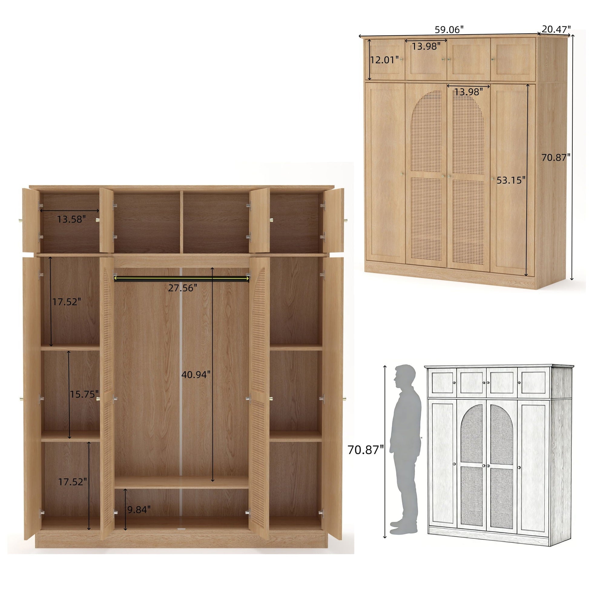 8 Door Armoire Wardrobe HouseOfZazla with adjustable shelves and hanging rod, triple wardrobe on Tampa Home & Garden Store