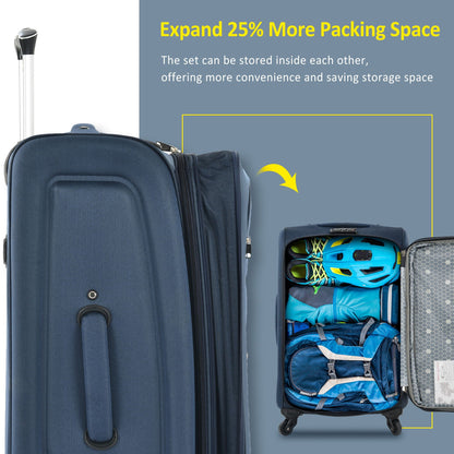 HouseOfZazla dark blue softside luggage 3-piece expandable set; upright spinner suitcases on Tampa Home & Garden Store