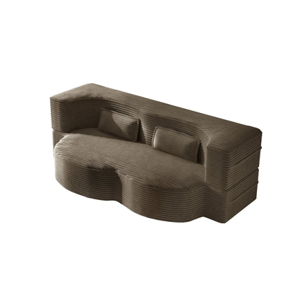 Modern floor futon sofa in beige corduroy with 2 pillows, convertible twin-size mattress on Tampa Home & Garden Store