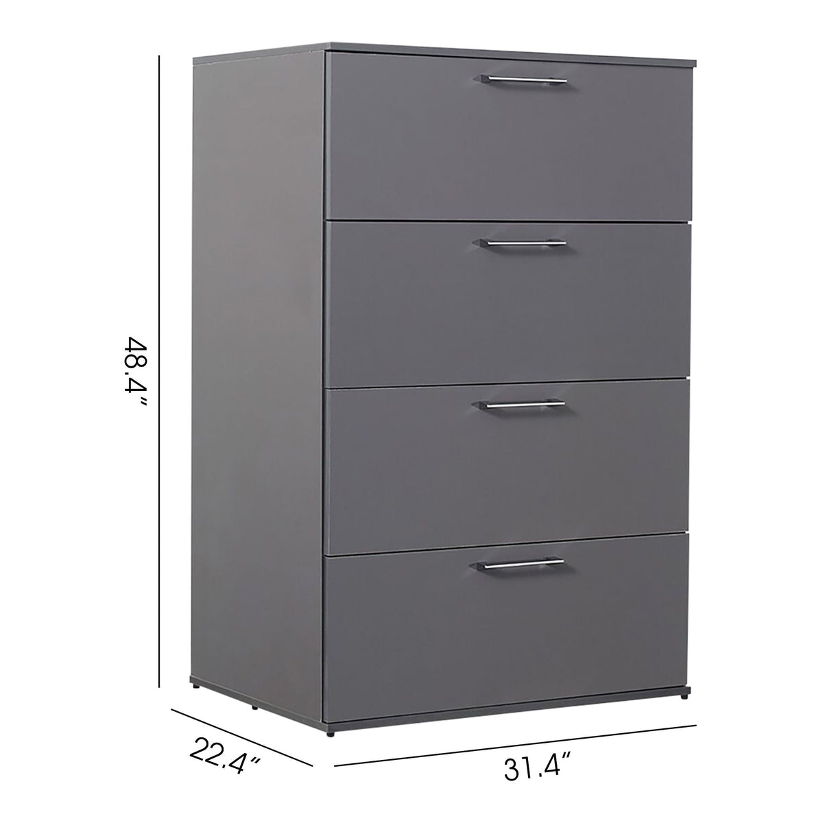 Glossy 4-Drawer Accent Chest by HouseOfZazla in dark gray with silver handles deep storage on Tampa Home & Garden Store