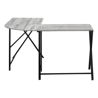 Corner desk L-shaped with gray woodgrain top and black metal legs on Tampa Home & Garden Store