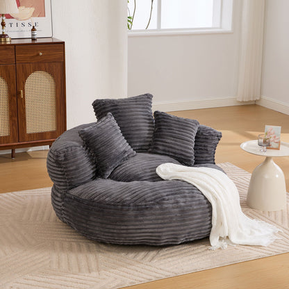 Oversized dark gray corduroy bean bag chair with 3 pillows and armrest on Tampa Home & Garden Store