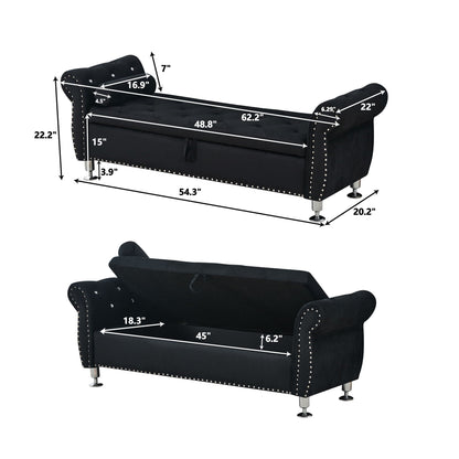 Storage bench with crystal-button tufting in black velvet, includes 1 pillow by HouseOfZazla on Tampa Home & Garden Store