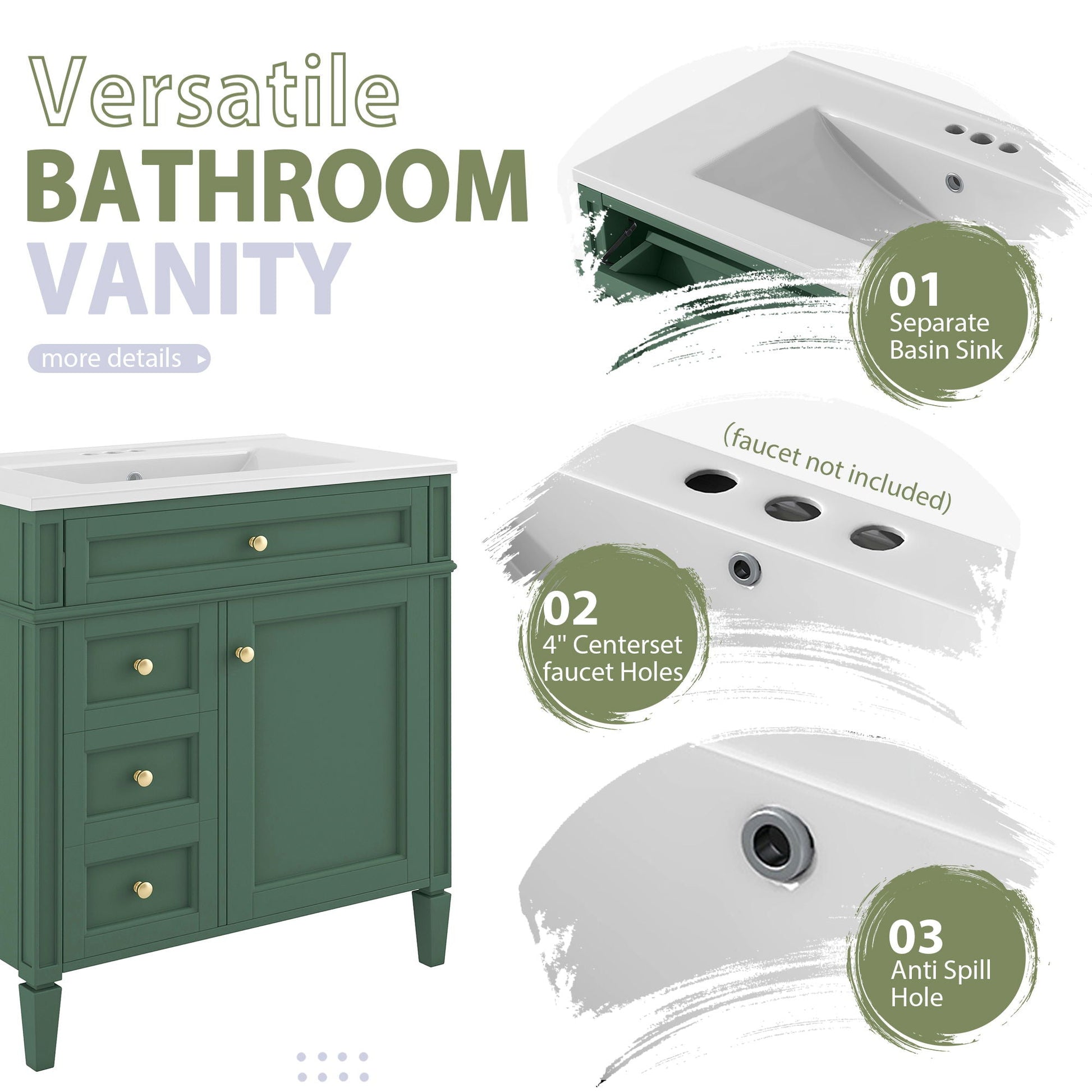 Bathroom vanity with medicine cabinet by HouseOfZazla in green with white countertop, 2 soft-close doors and 4 drawers on Tampa Home & Garden Store