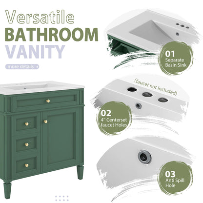 Bathroom vanity with medicine cabinet by HouseOfZazla in green with white countertop, 2 soft-close doors and 4 drawers on Tampa Home & Garden Store
