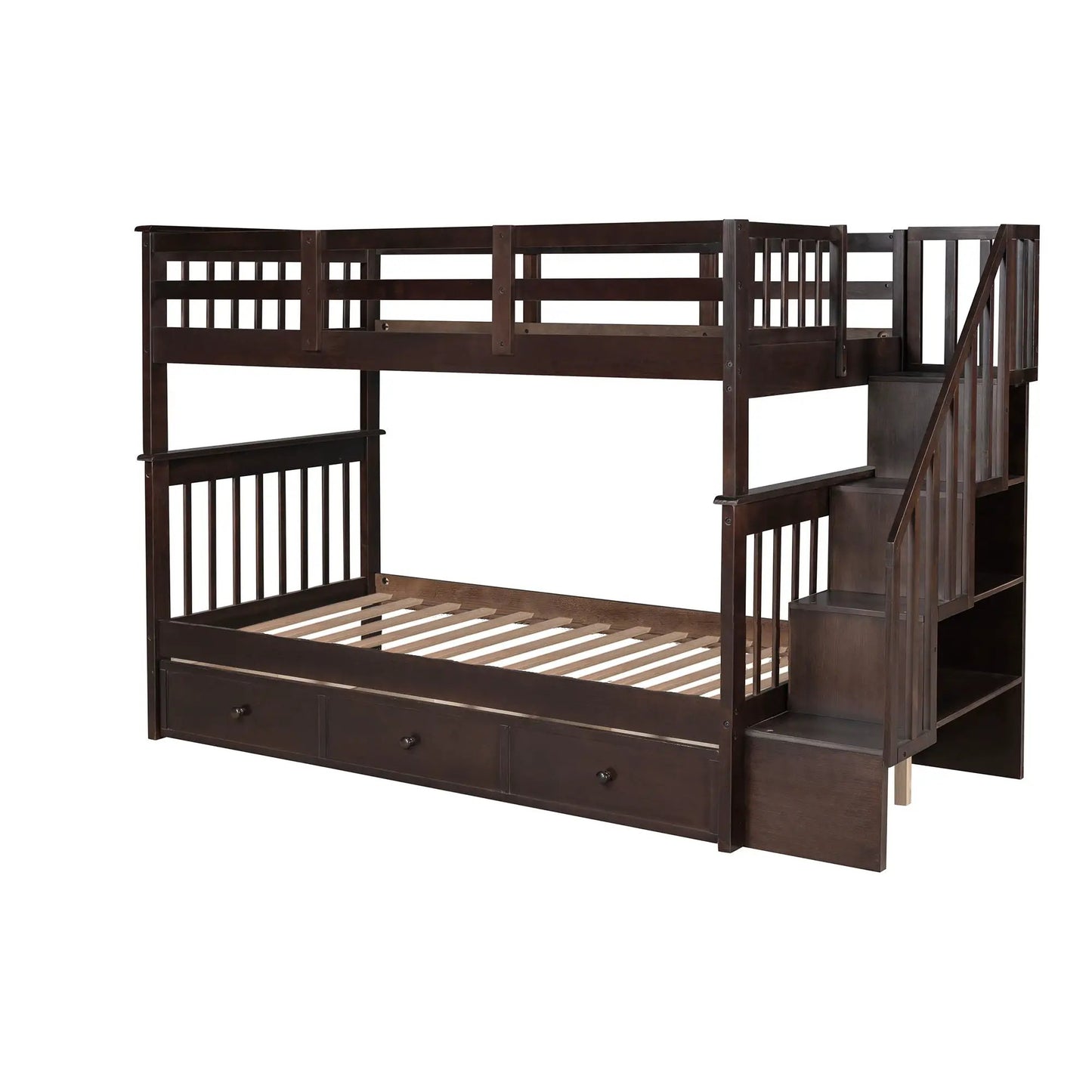 Stairway Bunk Bed with Storage and Guard Rail
