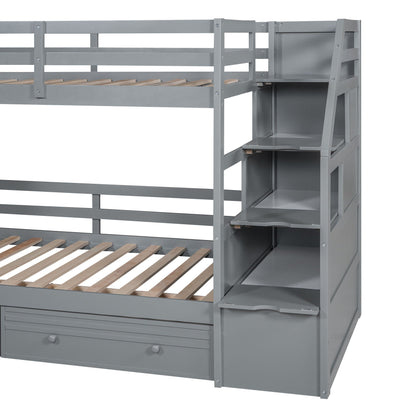 Bunk bed with storage staircase, desk and shelves in gray metal by HouseOfZazla on Tampa Home & Garden Store