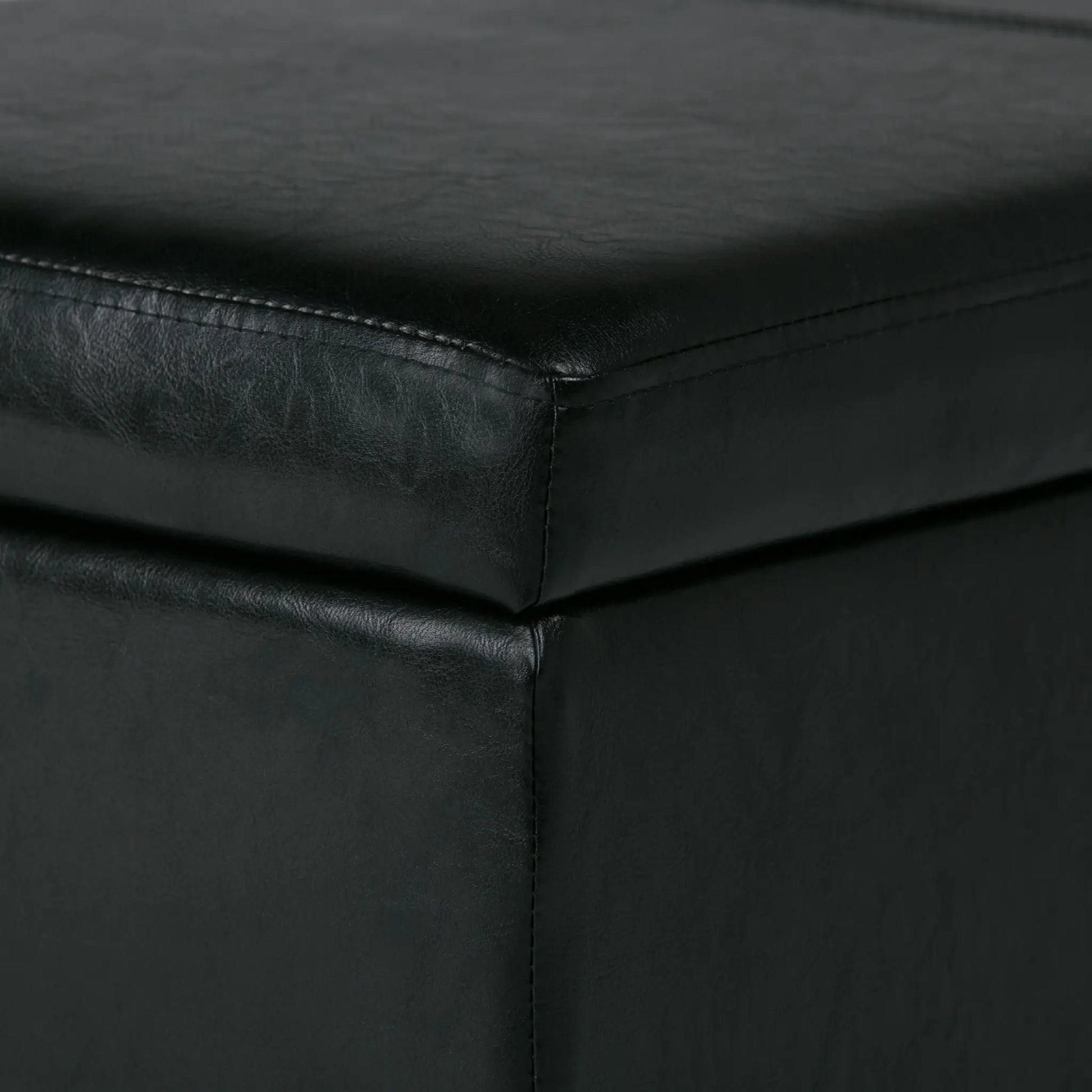 Avalon storage ottoman bench in black leather with visible stitching by Unique Piece Furniture on Tampa Home & Garden Store