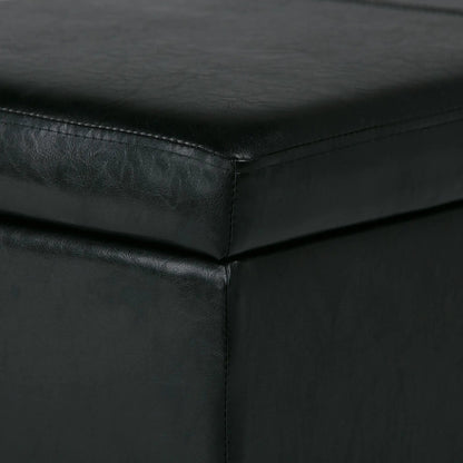 Avalon storage ottoman bench in black leather with visible stitching by Unique Piece Furniture on Tampa Home & Garden Store