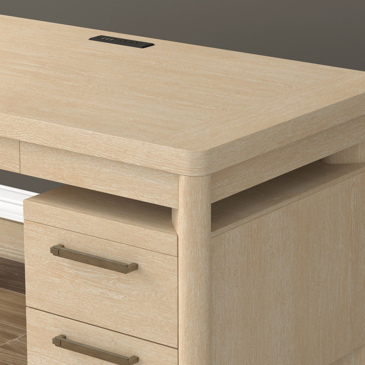 Tan wood writing desk 58 inch with spacious surface and built-in outlets HouseOfZazla on Tampa Home & Garden Store