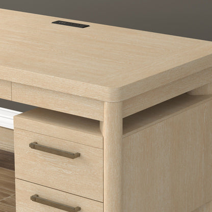 Tan wood writing desk 58 inch with spacious surface and built-in outlets HouseOfZazla on Tampa Home & Garden Store